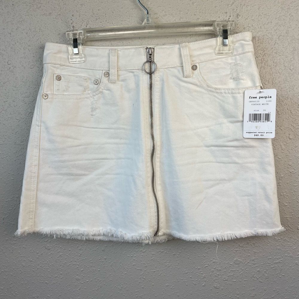 NWT We The Free White Distressed Denim Mini Skirt Size 26 and 30